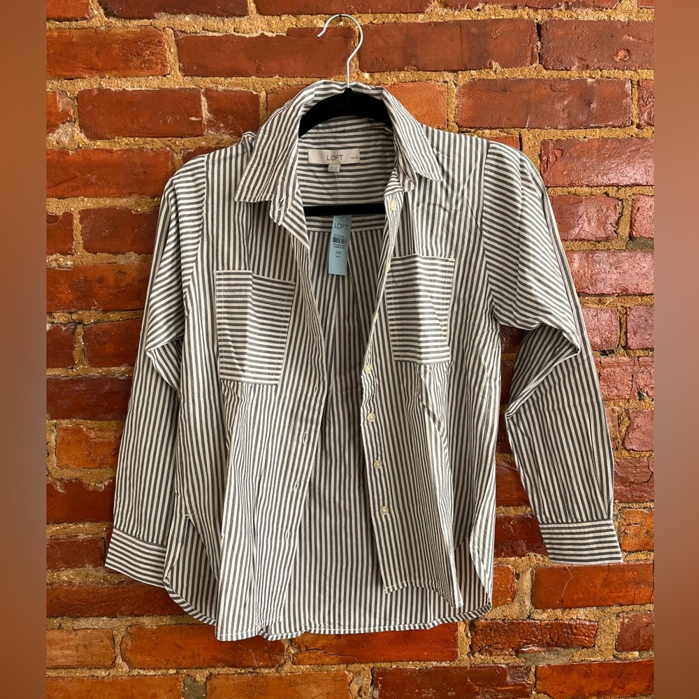 NWT XXSP Loft striped button-up blouse